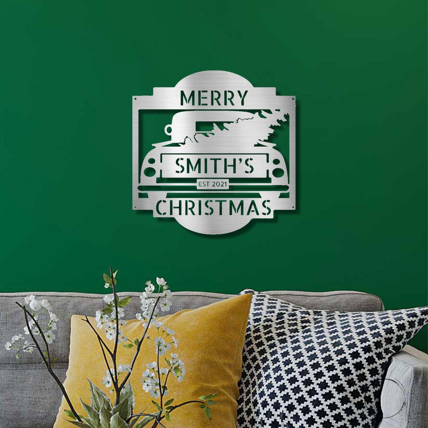 Christmas Truck Personalized Metal Wall Sign Art: Elegantly Crafted in the USA - Mallard Moon Gift Shop