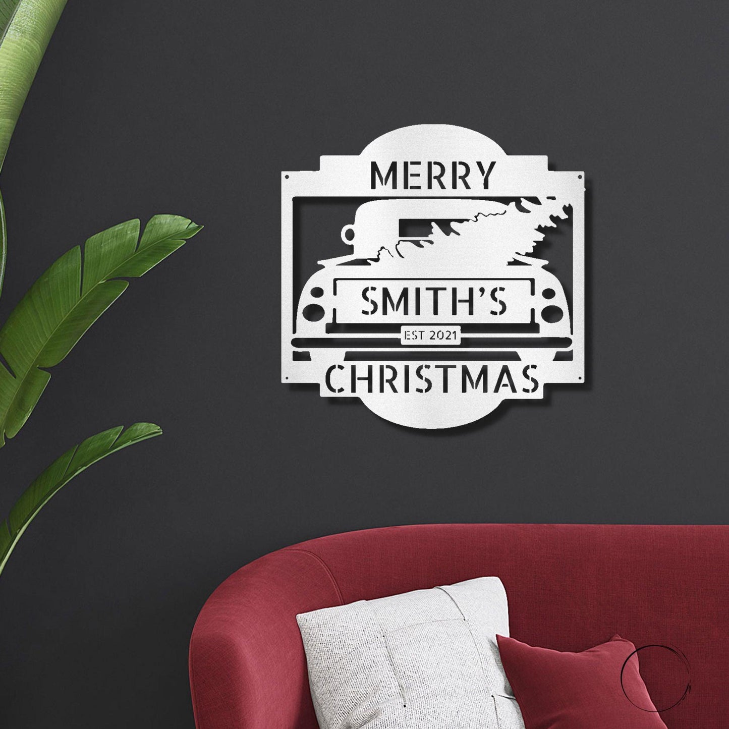 Christmas Truck Personalized Metal Wall Sign Art: Elegantly Crafted in the USA - Mallard Moon Gift Shop