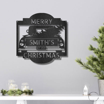 Christmas Truck Personalized Metal Wall Sign Art: Elegantly Crafted in the USA - Mallard Moon Gift Shop