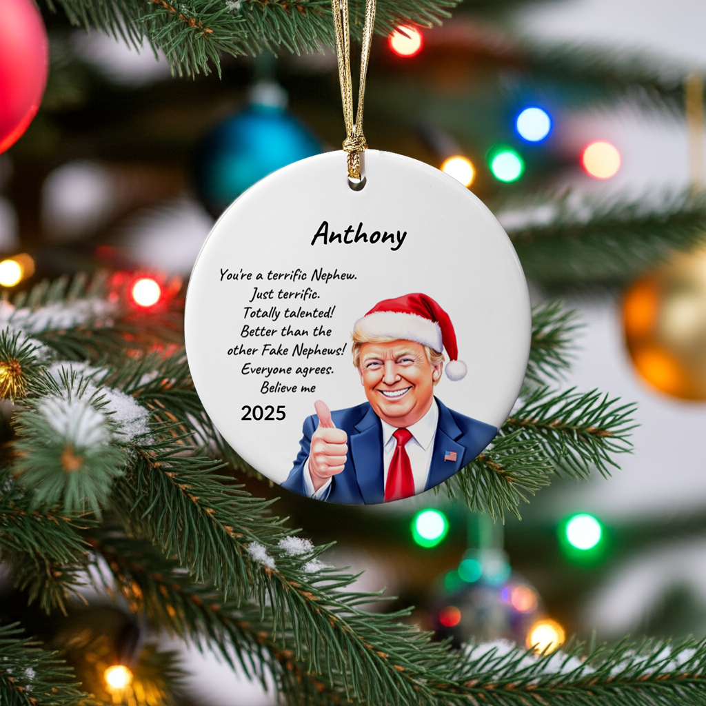 Personalized Nephew - Niece Trump Christmas Ornament – Funny Santa Thumbs-Up Holiday Gift – Custom Name & Year Keepsake for Nephews