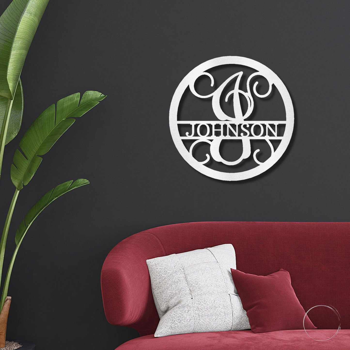 Circle Vine Monogram Personalized Name Indoor Outdoor Steel Wall Sign Metal Art - Mallard Moon Gift Shop