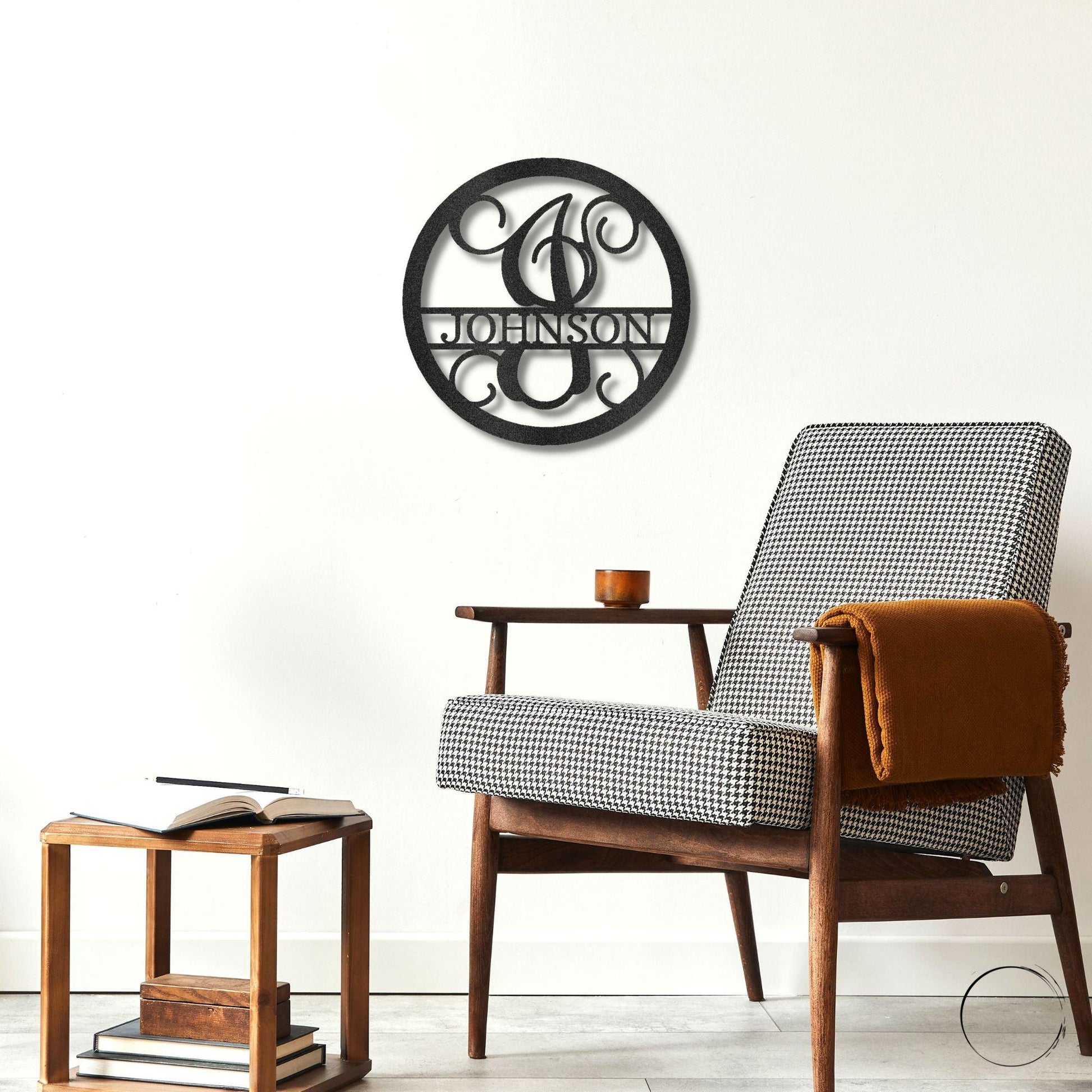 Circle Vine Monogram Personalized Name Indoor Outdoor Steel Wall Sign Metal Art - Mallard Moon Gift Shop