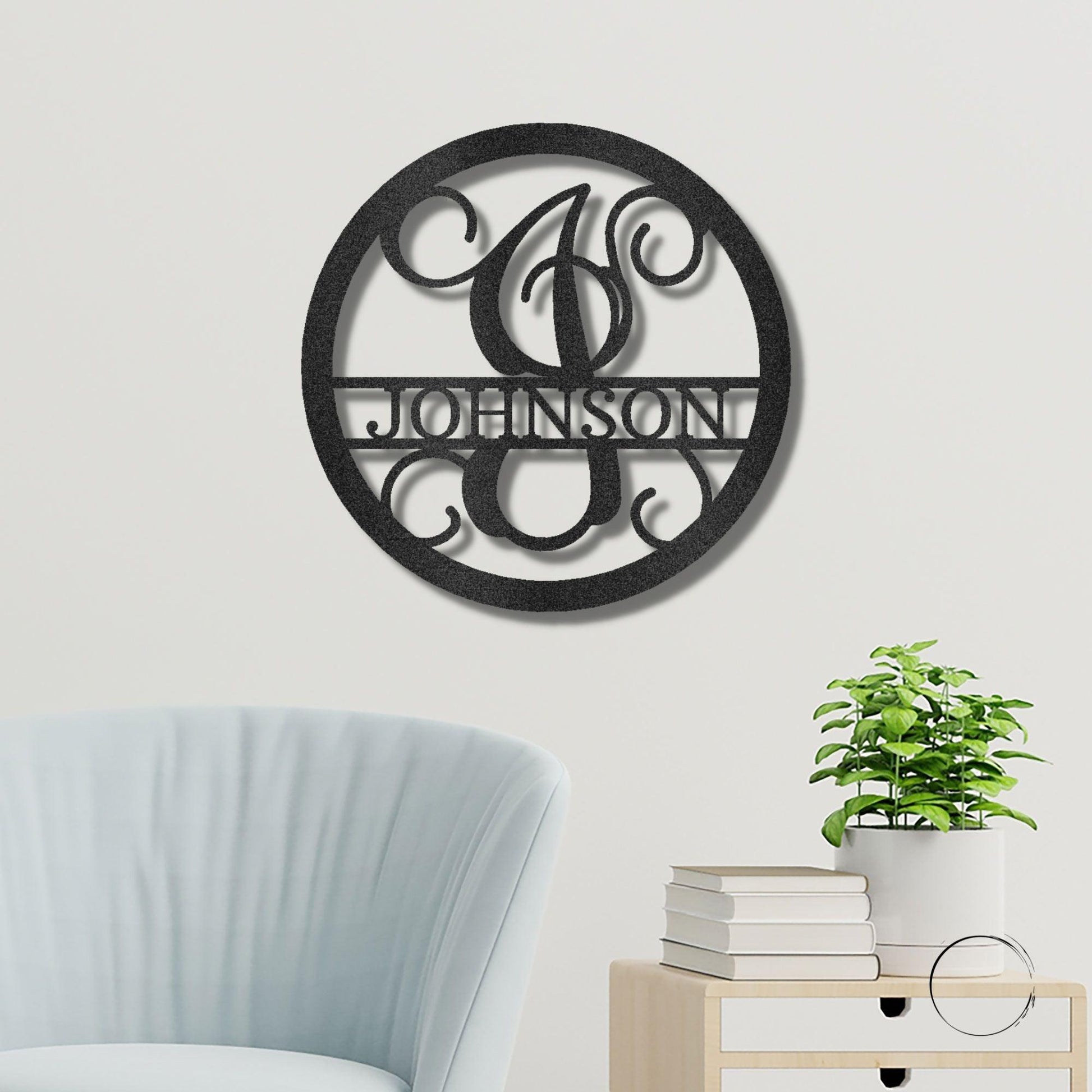 Circle Vine Monogram Personalized Name Indoor Outdoor Steel Wall Sign Metal Art - Mallard Moon Gift Shop