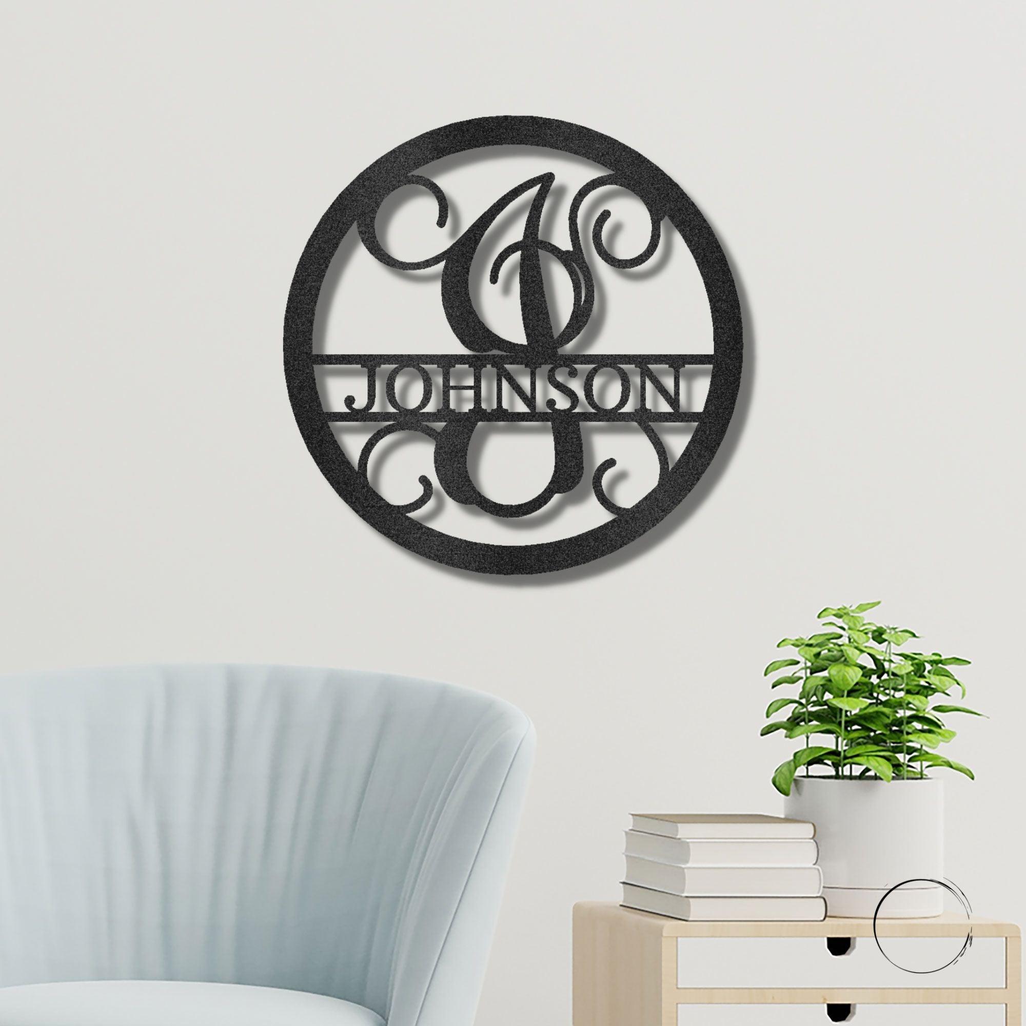 Circle Vine Monogram Personalized Name Indoor Outdoor Steel Wall Sign Metal Art - Mallard Moon Gift Shop