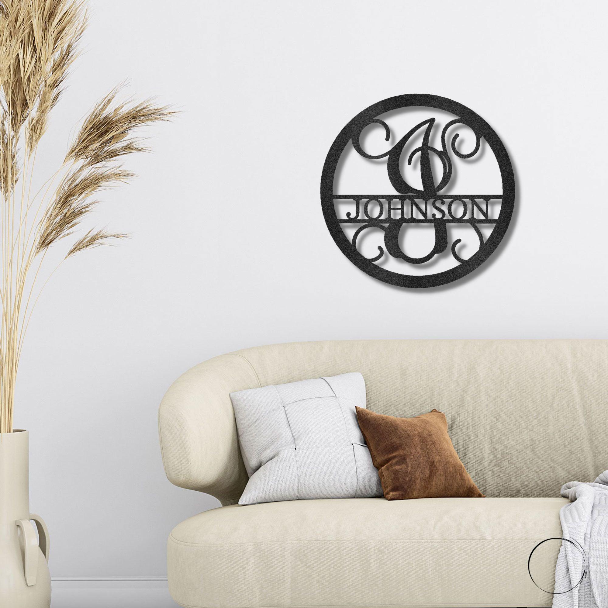 Circle Vine Monogram Personalized Name Indoor Outdoor Steel Wall Sign Metal Art - Mallard Moon Gift Shop