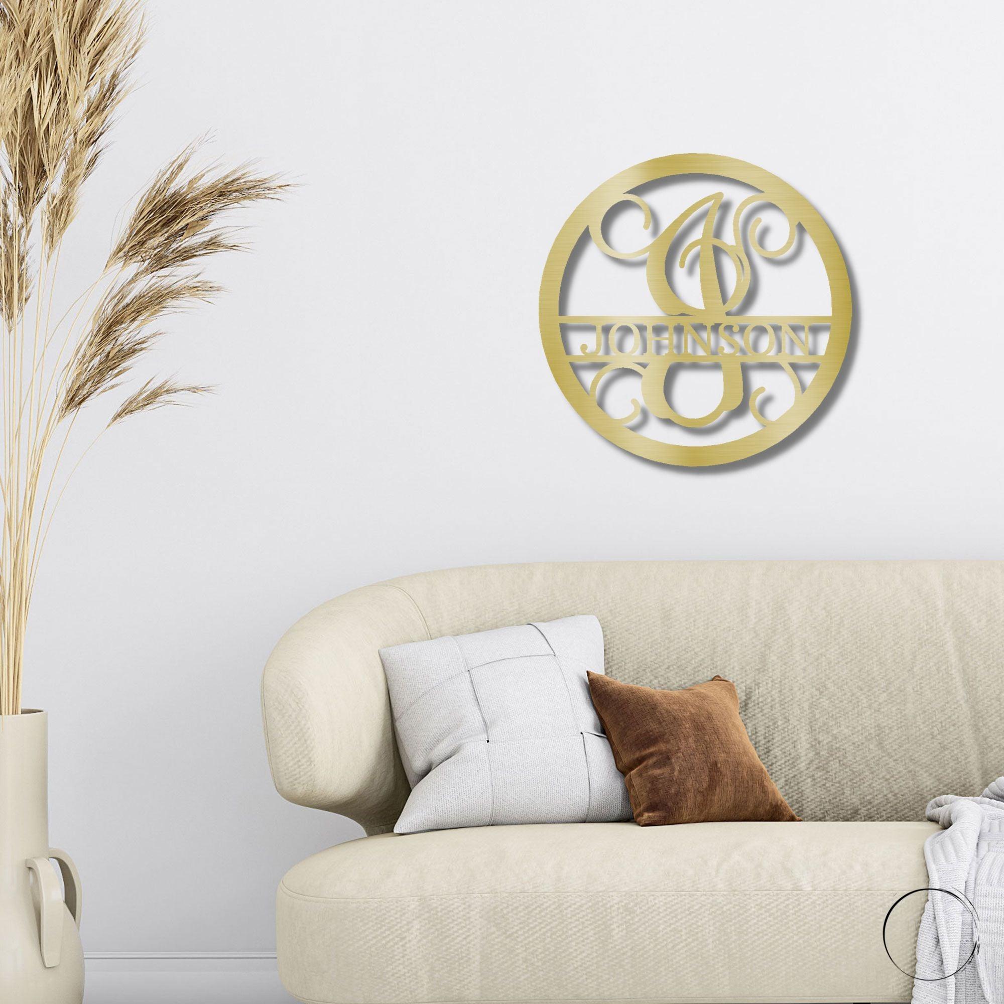 Circle Vine Monogram Personalized Name Indoor Outdoor Steel Wall Sign Metal Art - Mallard Moon Gift Shop