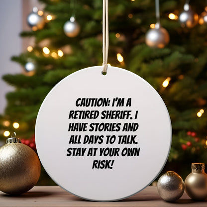 Funny Retired Sheriff Christmas Tree Circle Ornament - Mallard Moon