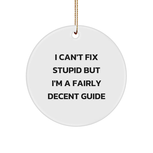 Funny Guide Gifts from Friends and Family - I Can't Fix Stupid But I'm A Decent Guide Christmas Circle Ornament - Image 1