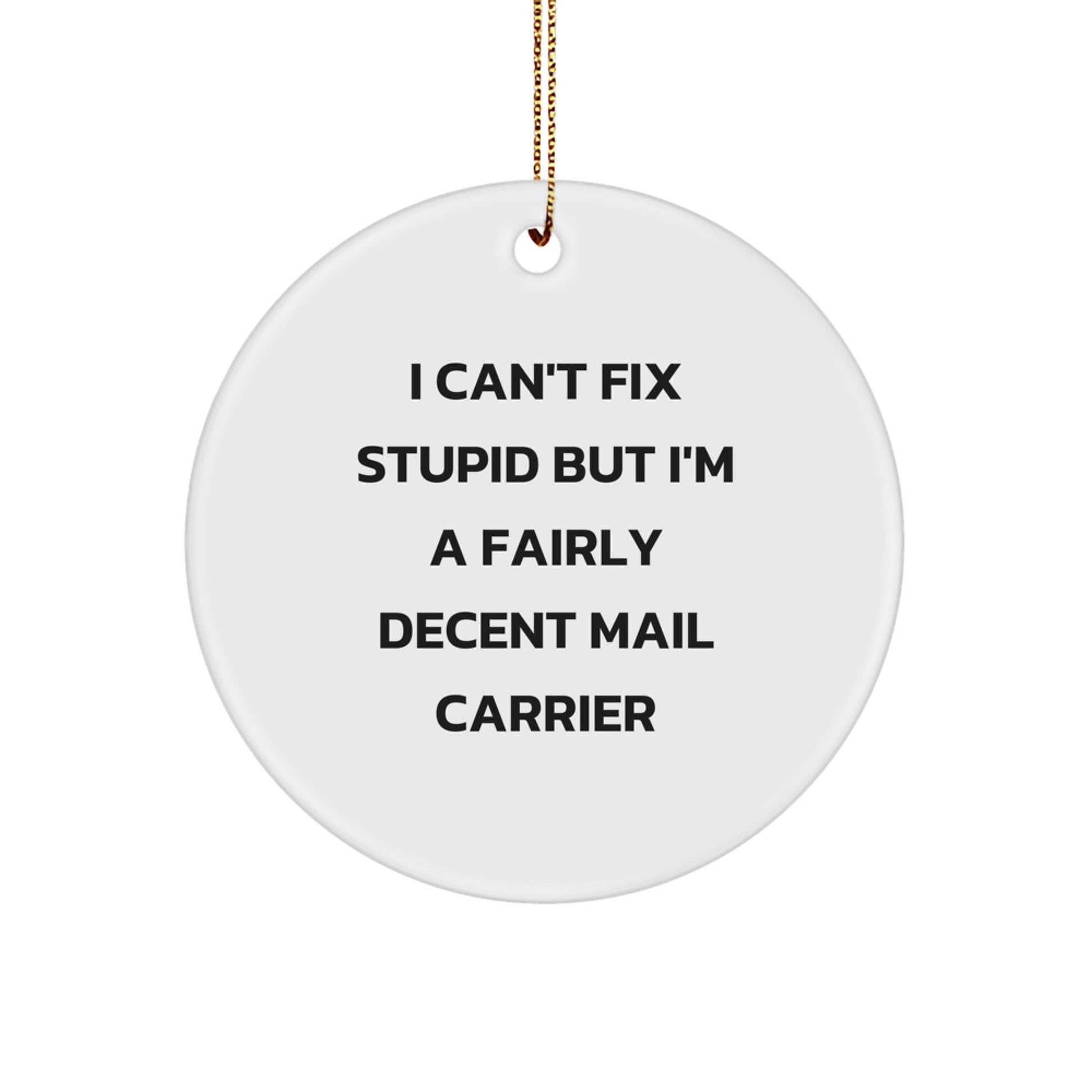 Funny Mail Carrier Gifts for Friends and Family - 'I Can't Fix Stupid' Circle Ornament, White, Christmas Unique Gifts from Men to Mail Carrier - Image 1