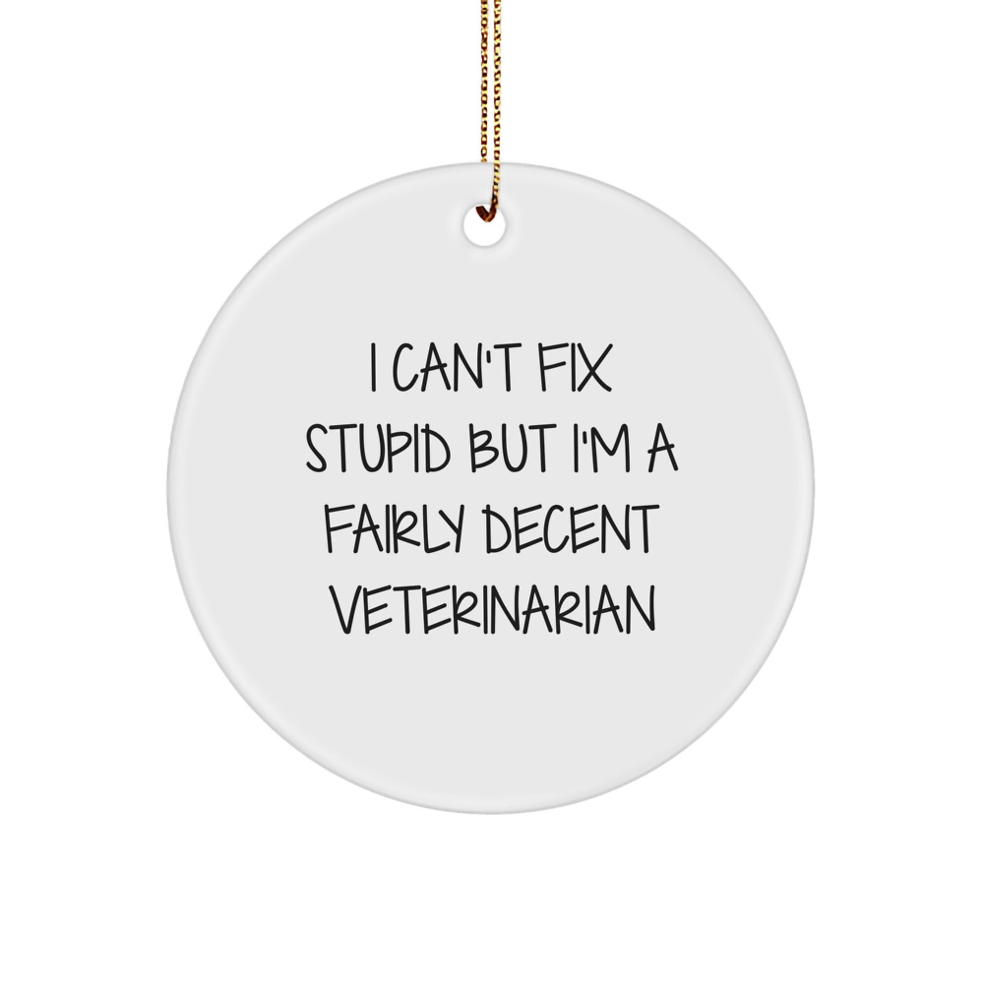 Funny Veterinarian Gifts from Friends for Christmas Unique Circle Ornament 'I Can't Fix Stupid' - Image 1