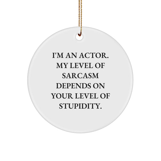 Funny Actor Gifts from Friends, Christmas Unique Circle Ornament, Actor Quote - 'I'm An Actor. My Level Of Sarcasm Depends On Your Level Of Stupidity.' - Image 1