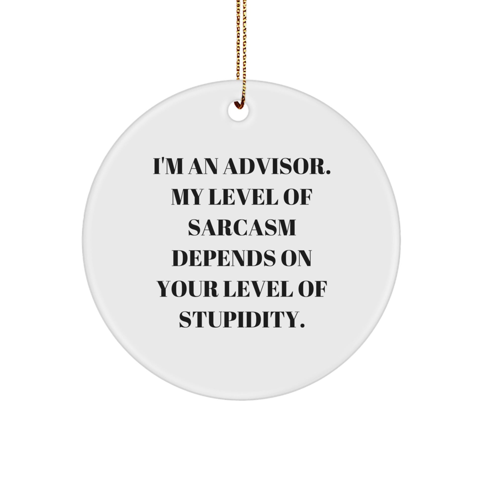 Funny Advisor Gifts Christmas Circle Ornament 'I'm An Advisor. My Level Of Sarcasm Depends On Your Level Of Stupidity.' - Image 1
