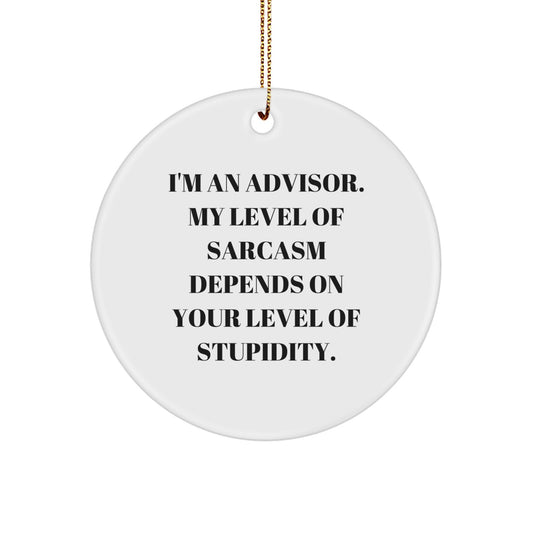 Funny Advisor Gifts Christmas Circle Ornament 'I'm An Advisor. My Level Of Sarcasm Depends On Your Level Of Stupidity.' - Image 1