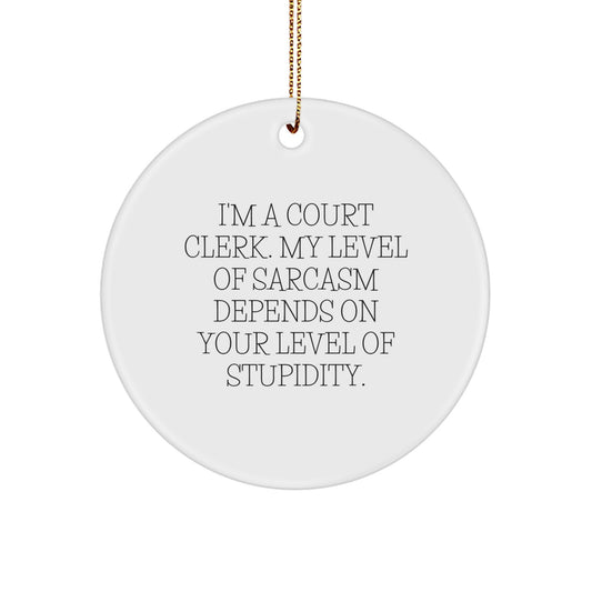 Funny Court Clerk Gift for Men, Women, or Friends - 'I'm A Court Clerk' Circle Ornament with Sarcasm Humor for Christmas Unique Gifts - Image 1