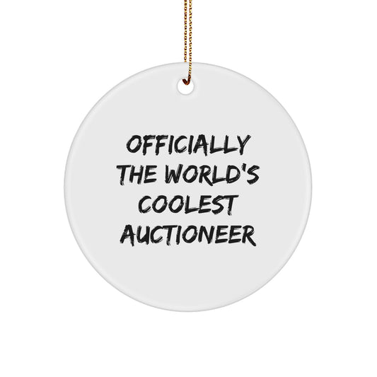 Funny Quote Gifts from Friends for Auctioneer Men Christmas Unique Ornaments, 'Officially The World's Coolest Auctioneer' Circle Ornament, Christmas Decorations Gifts for Auctioneer - Image 1