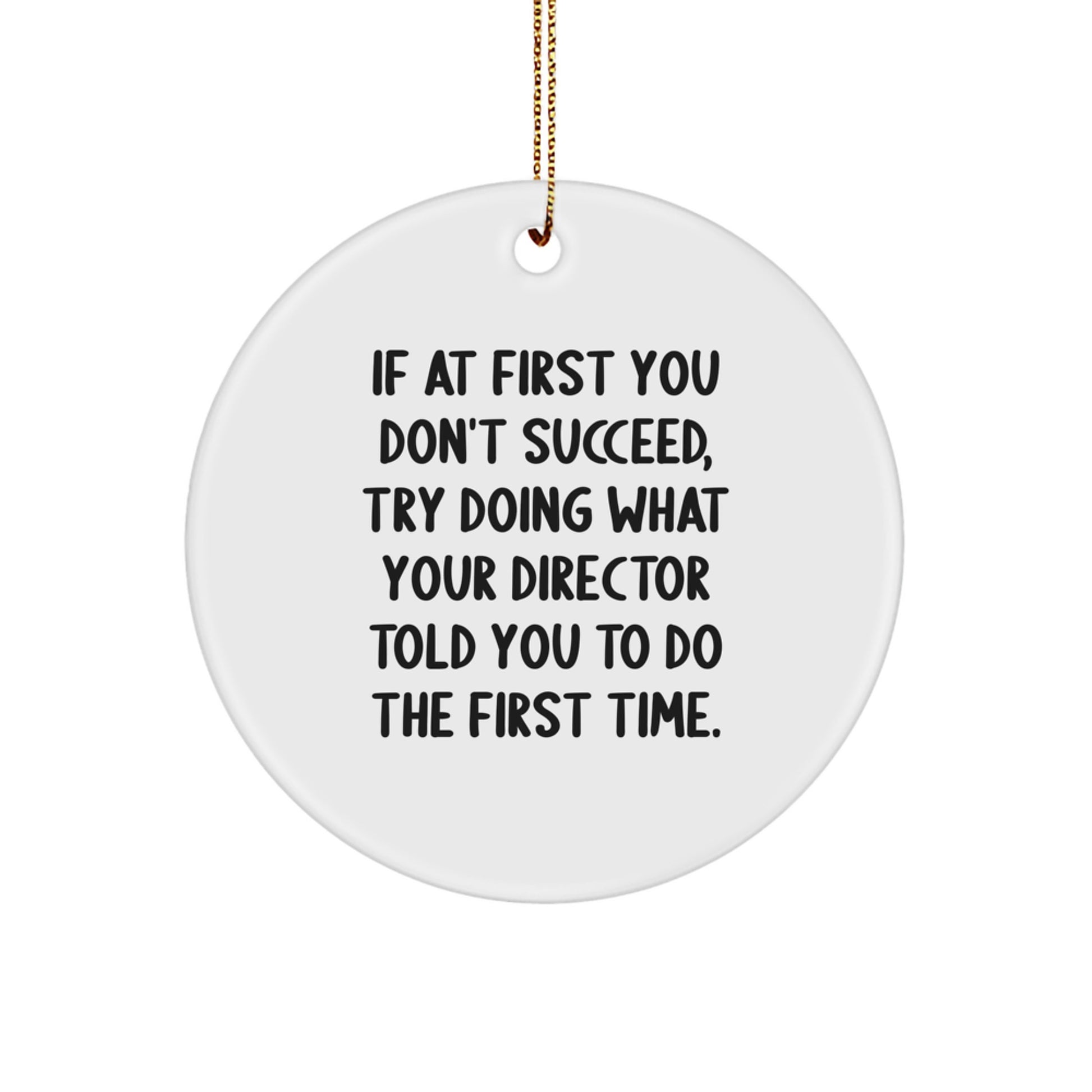 Funny Director Gifts from Friends for Christmas Unique Circle Ornament with 'If At First You Don't Succeed, Try Doing What Your Director Told You To Do The First Time' Quote - Image 1