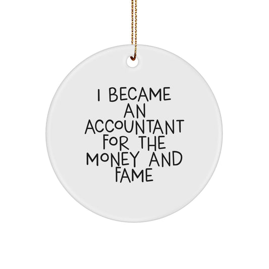 Funny Accountant Gifts from Friends for Christmas Circle Ornament, I Became An Accountant For The Money And Fame - Image 1