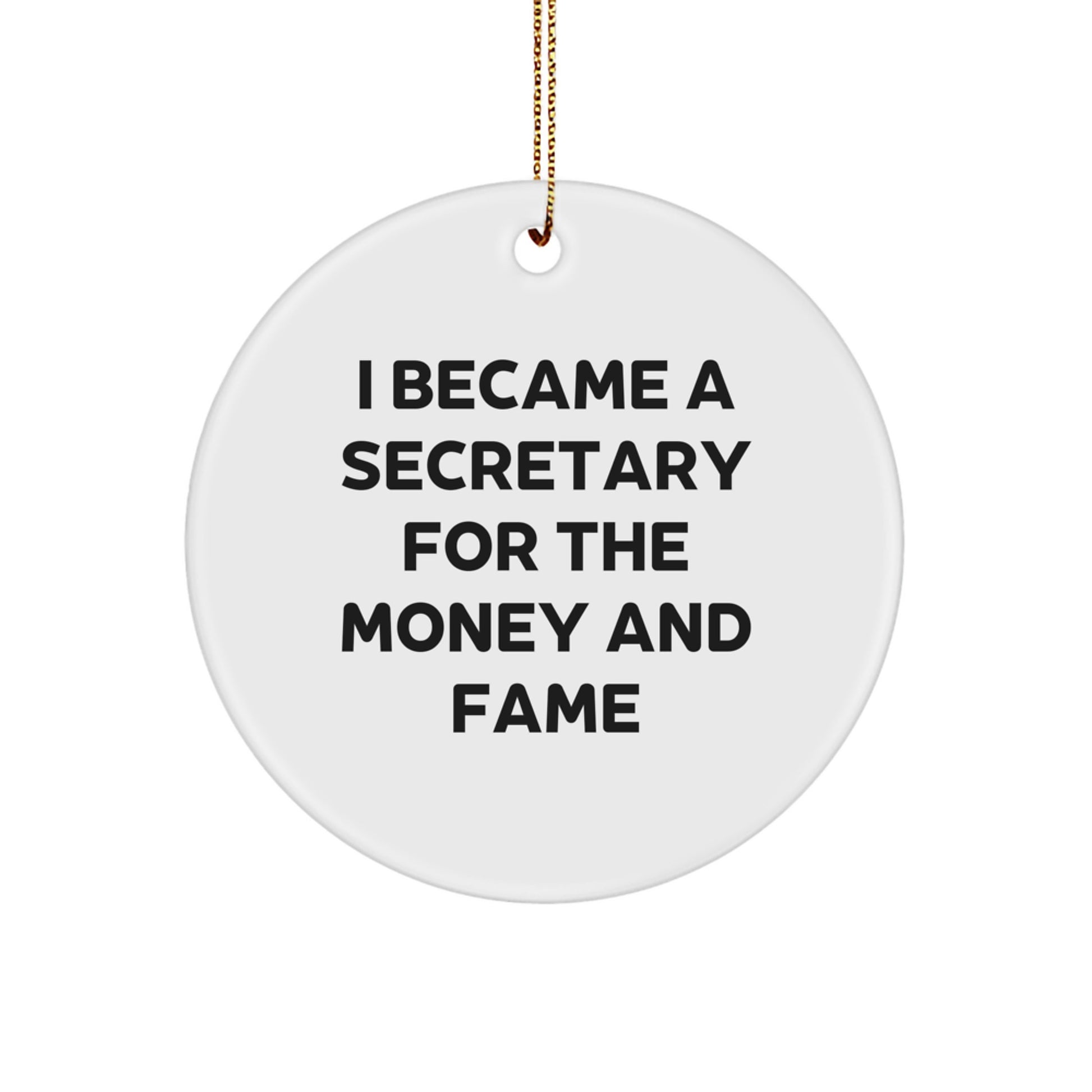 Funny Secretary Gifts from Men to Friends - 'I Became A Secretary For The Money And Fame' Circle Ornament for Christmas Unique Gifts