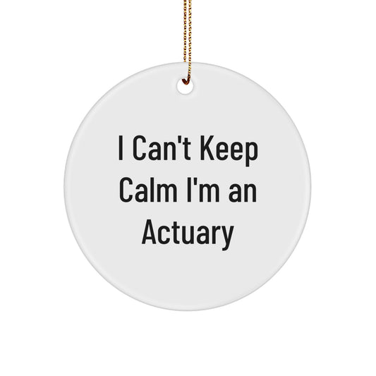 Funny Actuary Gifts for Him from Friends - 'I Can't Keep Calm I'm An Actuary' Circle Ornament, Actuary Christmas Unique Decorations - Image 1
