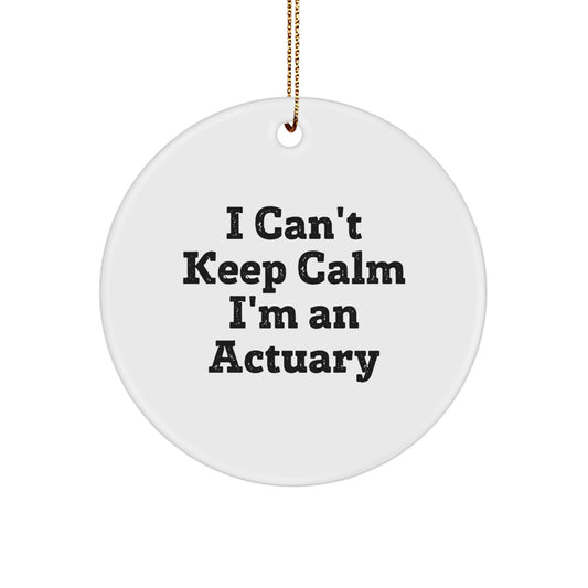 Funny Actuary Gifts for Men, I Can't Keep Calm I'm An Actuary Circle Ornament, White Christmas Unique Gifts from Friends - Image 1