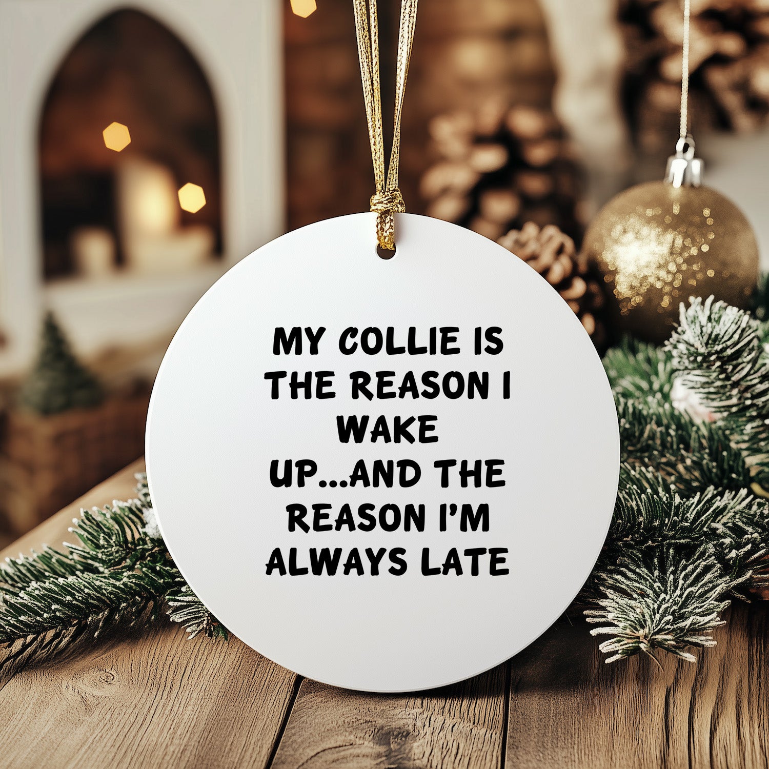 Collie Dog Lovers' Christmas Circle Ornament - My Collie Is The Reason I Wake Up...and The Reason I'm Always Late