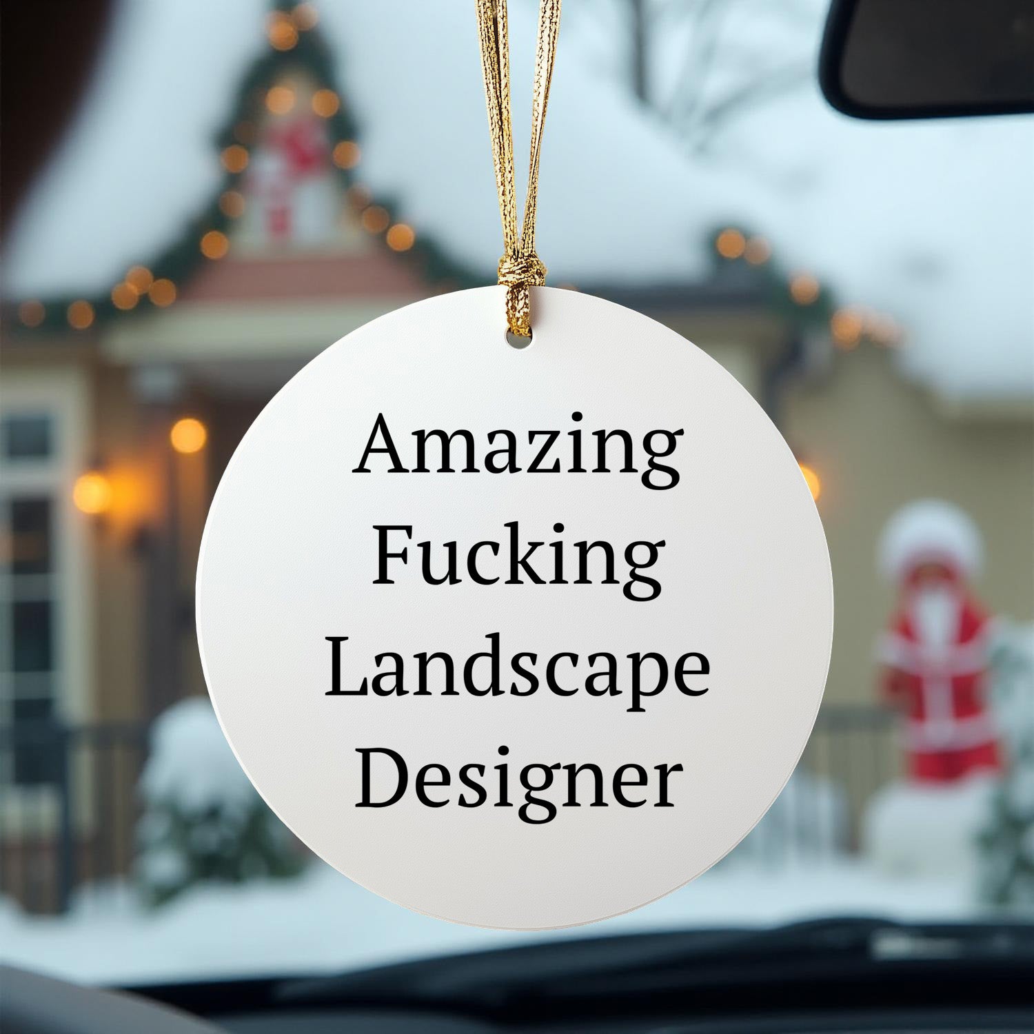 Funny Landscape Designer Gifts from Friends for Christmas - Circle Ornament with Amazing F--king Landscape Designer Quote - Mallard Moon