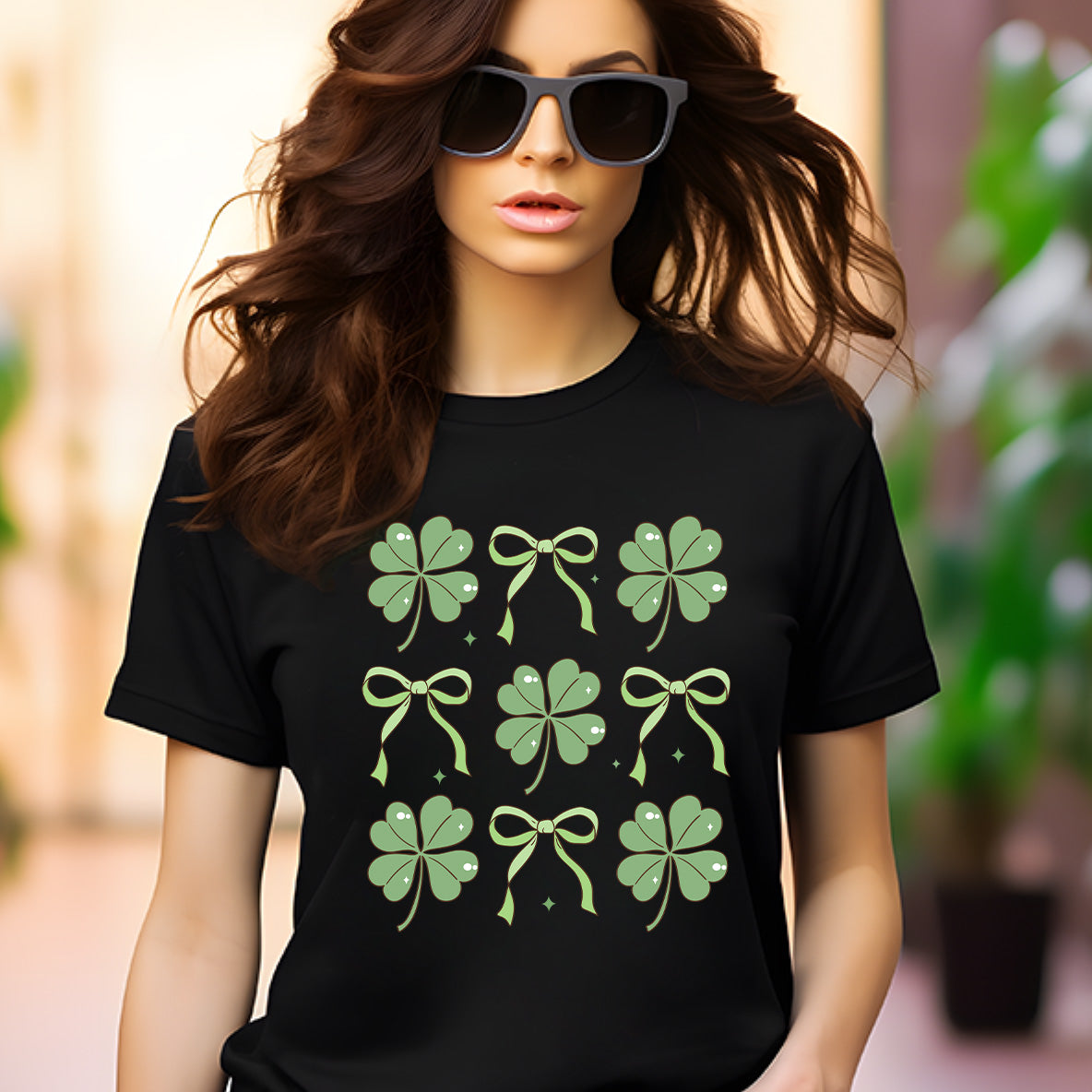 Women's St. Patrick's Day T-Shirt – Lucky Clover & Bow Design – Soft Cotton Crew Neck Tee – Irish Lass Holiday Shirt - Mallard Moon Gift Shop