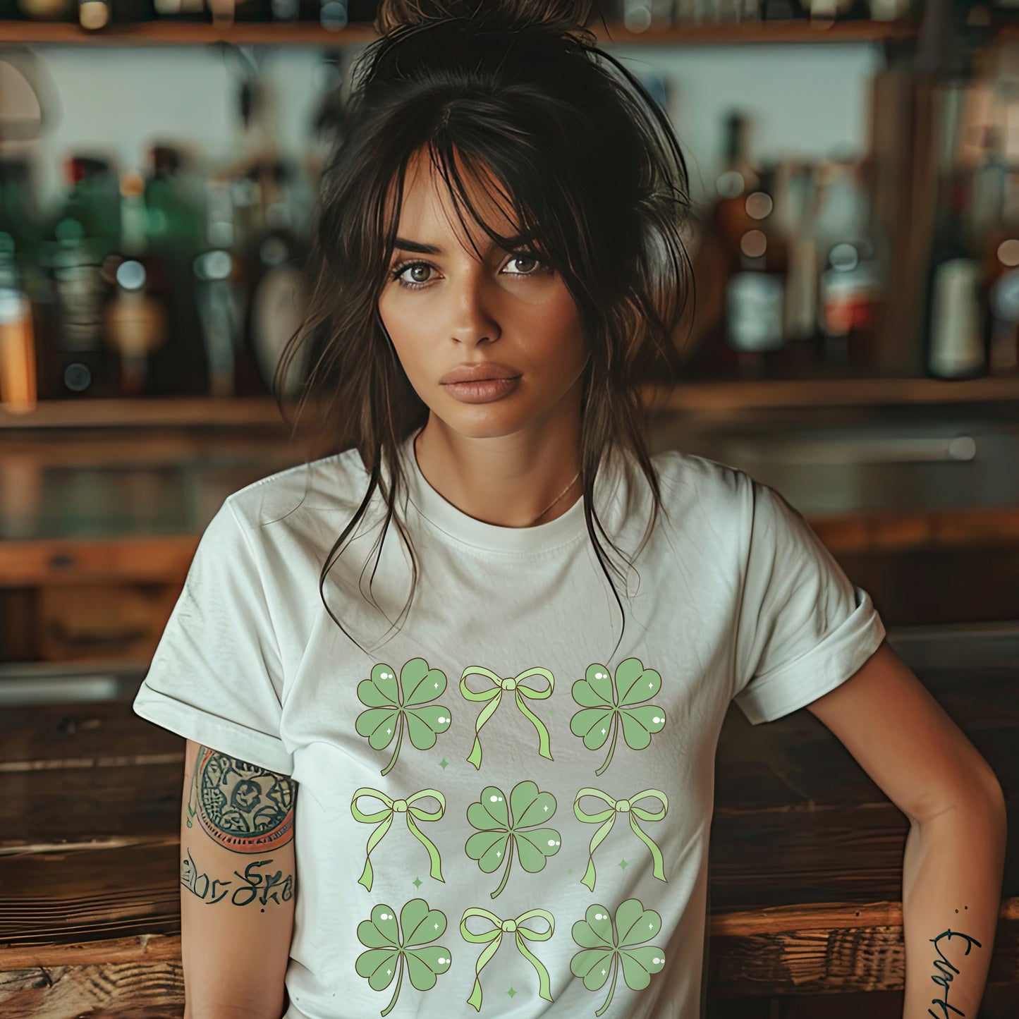 Women's St. Patrick's Day T-Shirt – Lucky Clover & Bow Design – Soft Cotton Crew Neck Tee – Irish Lass Holiday Shirt - Mallard Moon Gift Shop