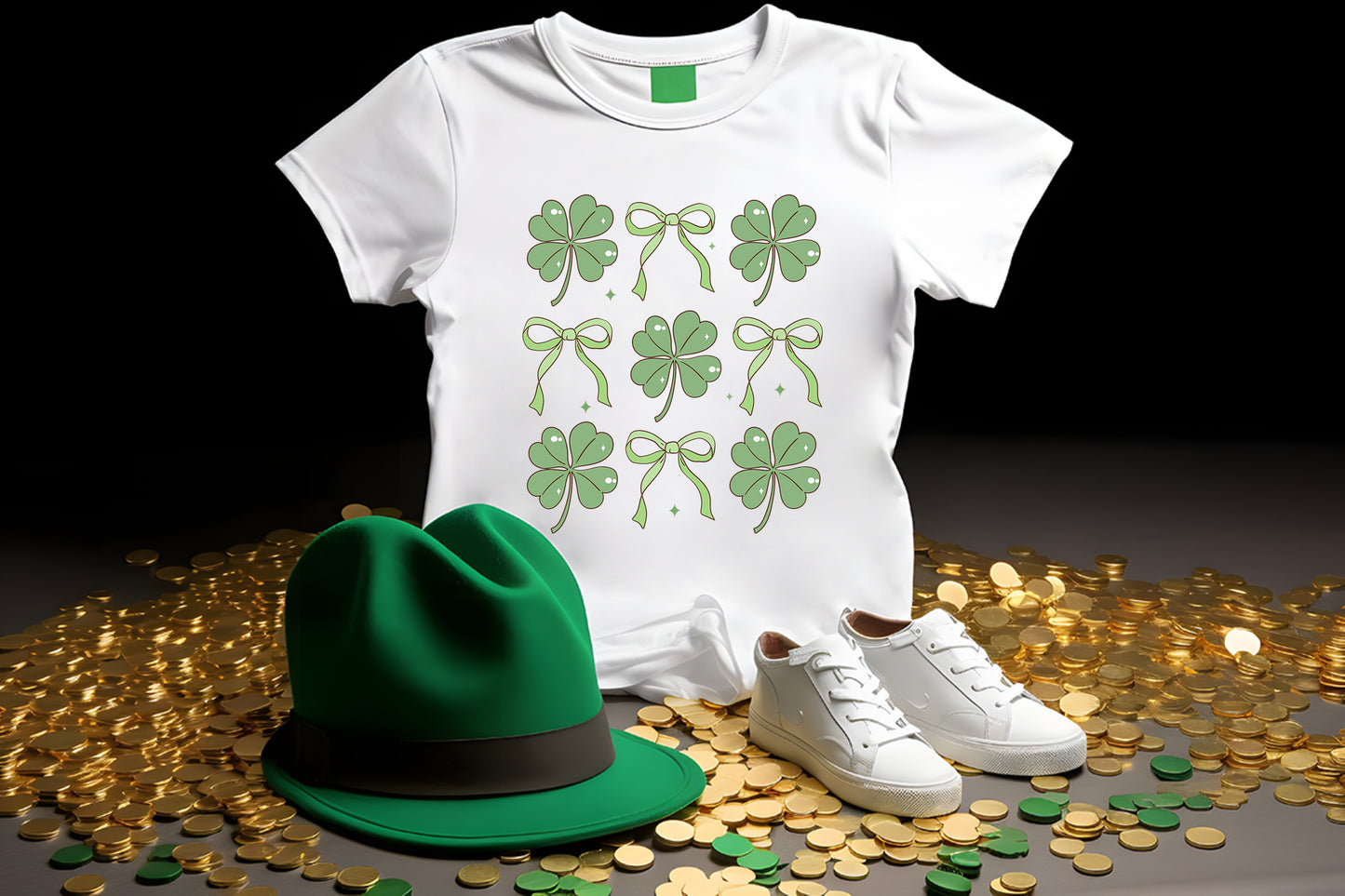 Women's St. Patrick's Day T-Shirt – Lucky Clover & Bow Design – Soft Cotton Crew Neck Tee – Irish Lass Holiday Shirt - Mallard Moon Gift Shop