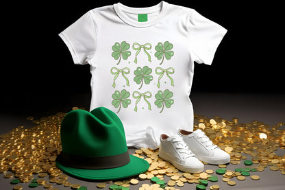 Women's St. Patrick's Day T-Shirt – Lucky Clover & Bow Design – Soft Cotton Crew Neck Tee – Irish Lass Holiday Shirt - Mallard Moon Gift Shop