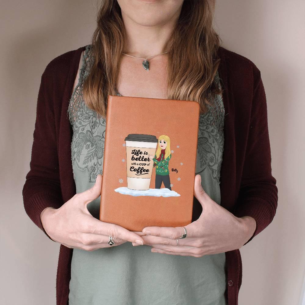 Coffee & Chronicles: Personalized Vegan Leather Journal - Mallard Moon Gift Shop