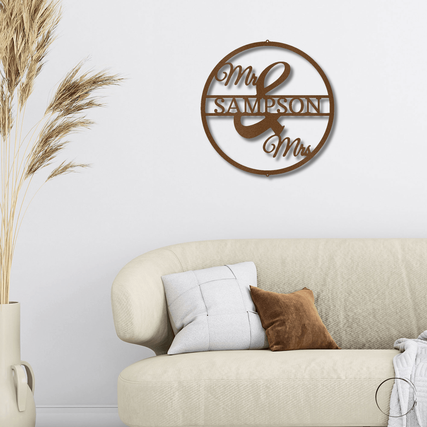 Mr and Mrs Circle Custom Name Steel Wall Sign - Mallard Moon Gift Shop