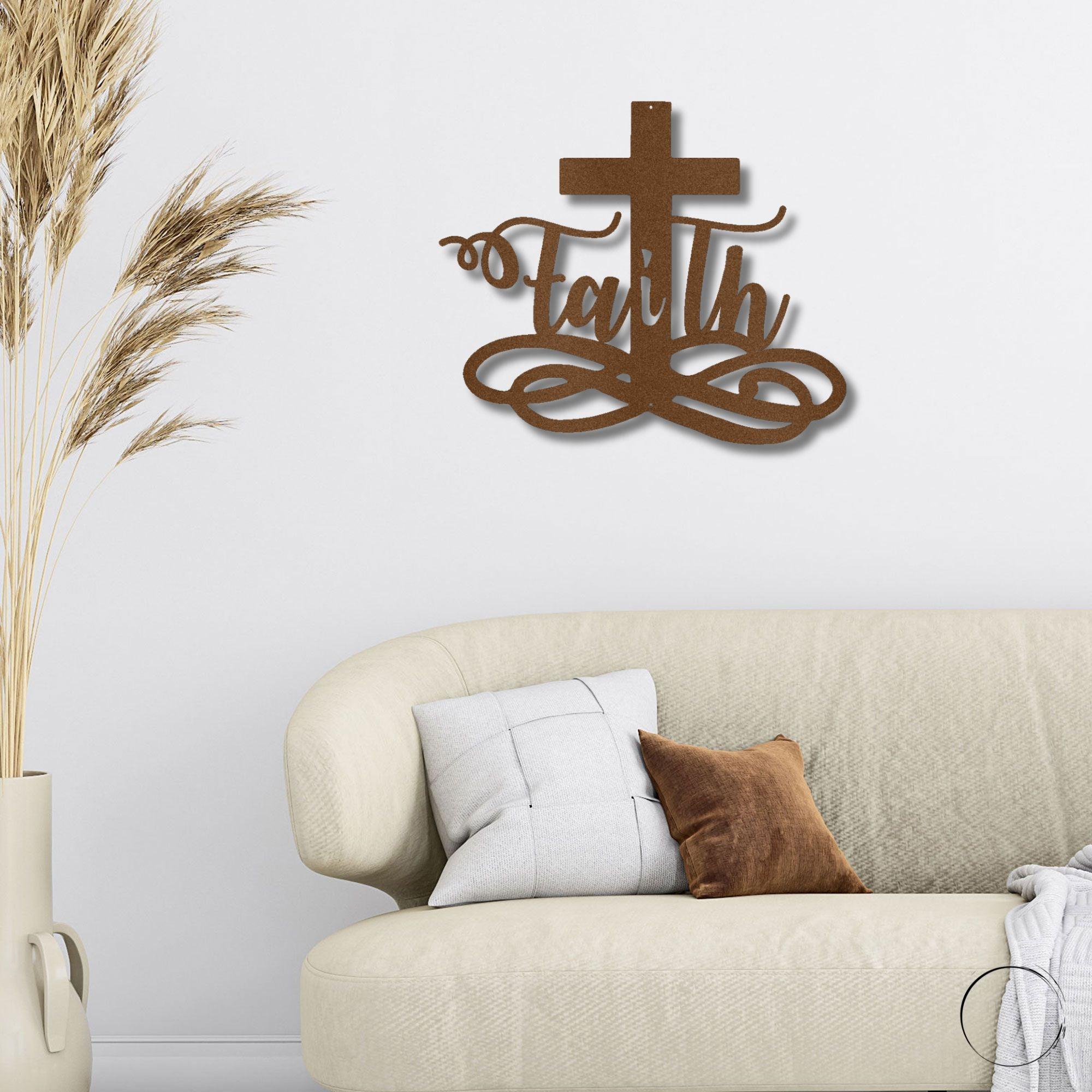 Faith Cross Metal Wall Art Spiritual Home Decor - Mallard Moon Gift Shop