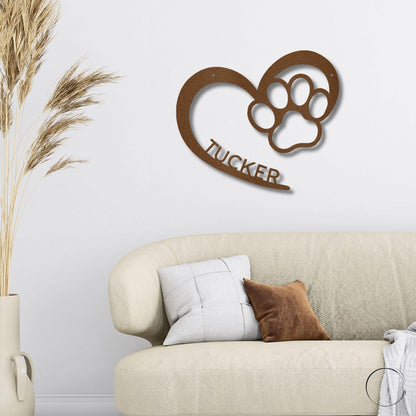 Puppy Love Paw Print Monogram Personalized Metal Art Wall Sign - Mallard Moon Gift Shop