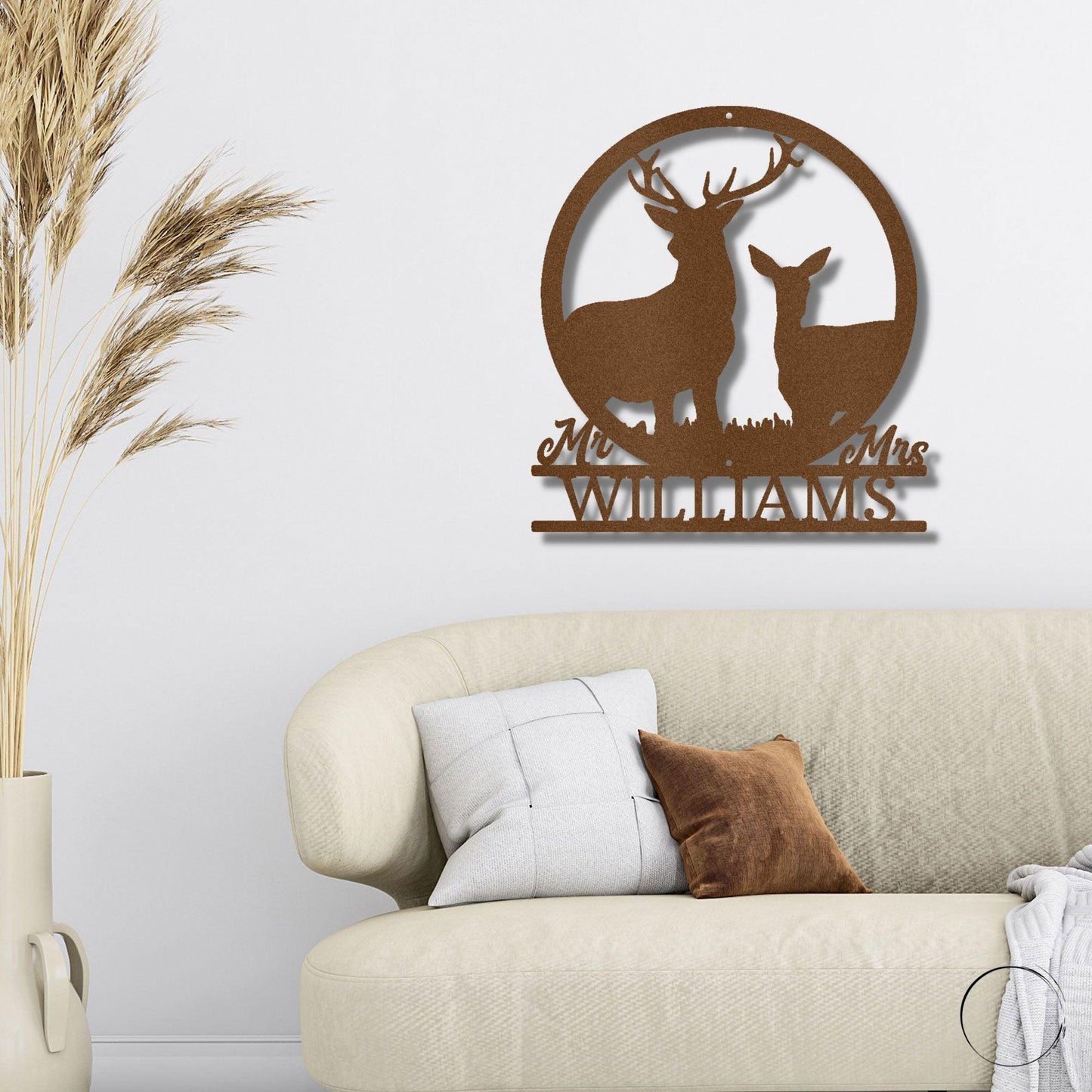 Deer Stag and Doe Mr and Mrs Custom Name Metal Art Wall Sign - Mallard Moon Gift Shop