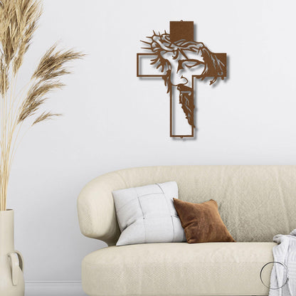 Jesus Crown of Thorns Steel Cross Sign Christian Metal Wall Decor Made in USA - Mallard Moon Gift Shop