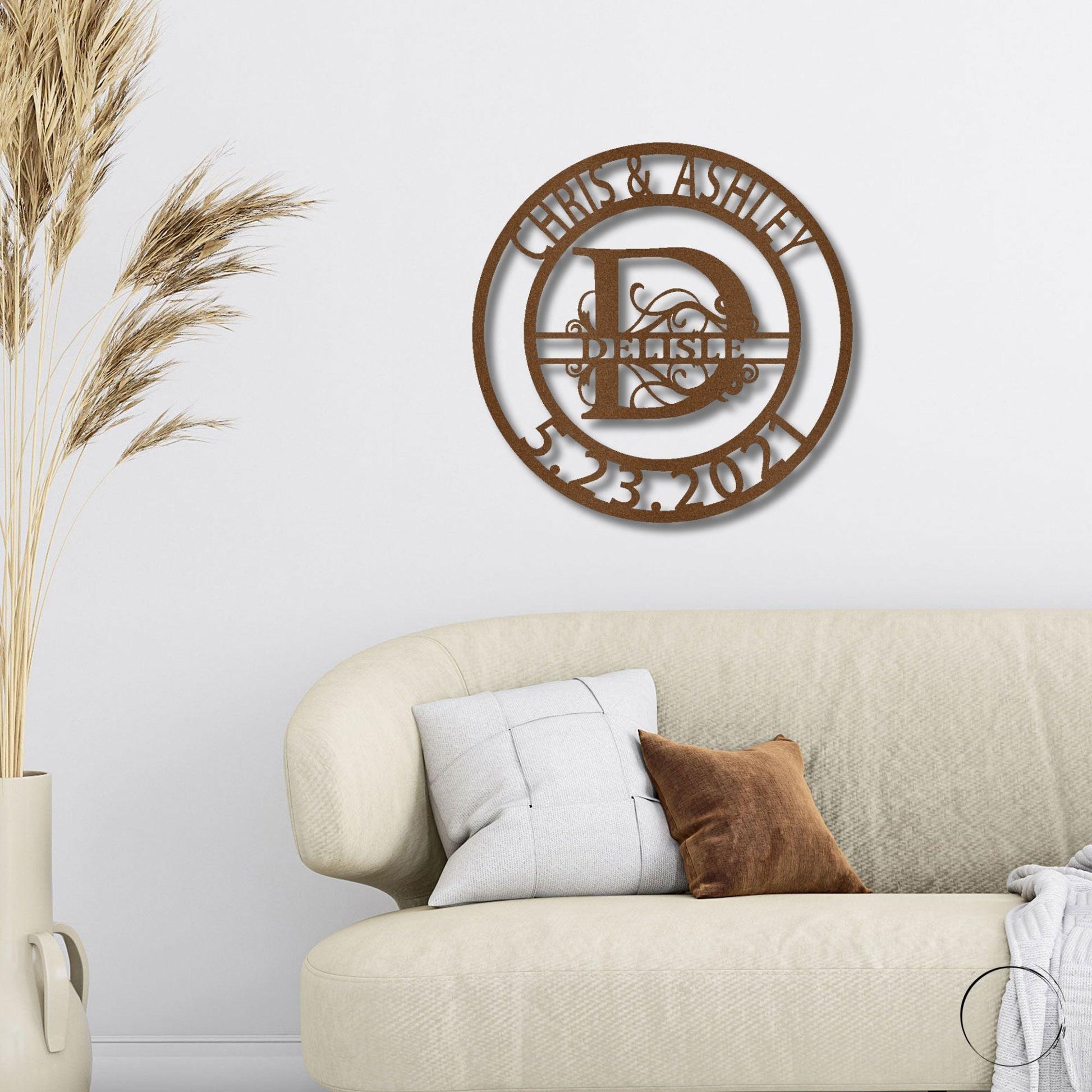 Personalized Elaborate Split Letter Name Initial Indoor Outdoor Steel Wall Sign Metal Art - Mallard Moon Gift Shop