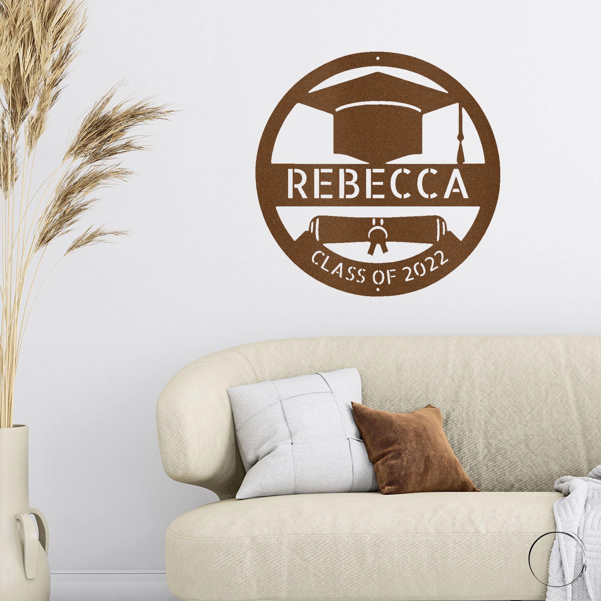 Graduation Cap and Diploma Custom Name Metal Art Wall Sign - Mallard Moon Gift Shop