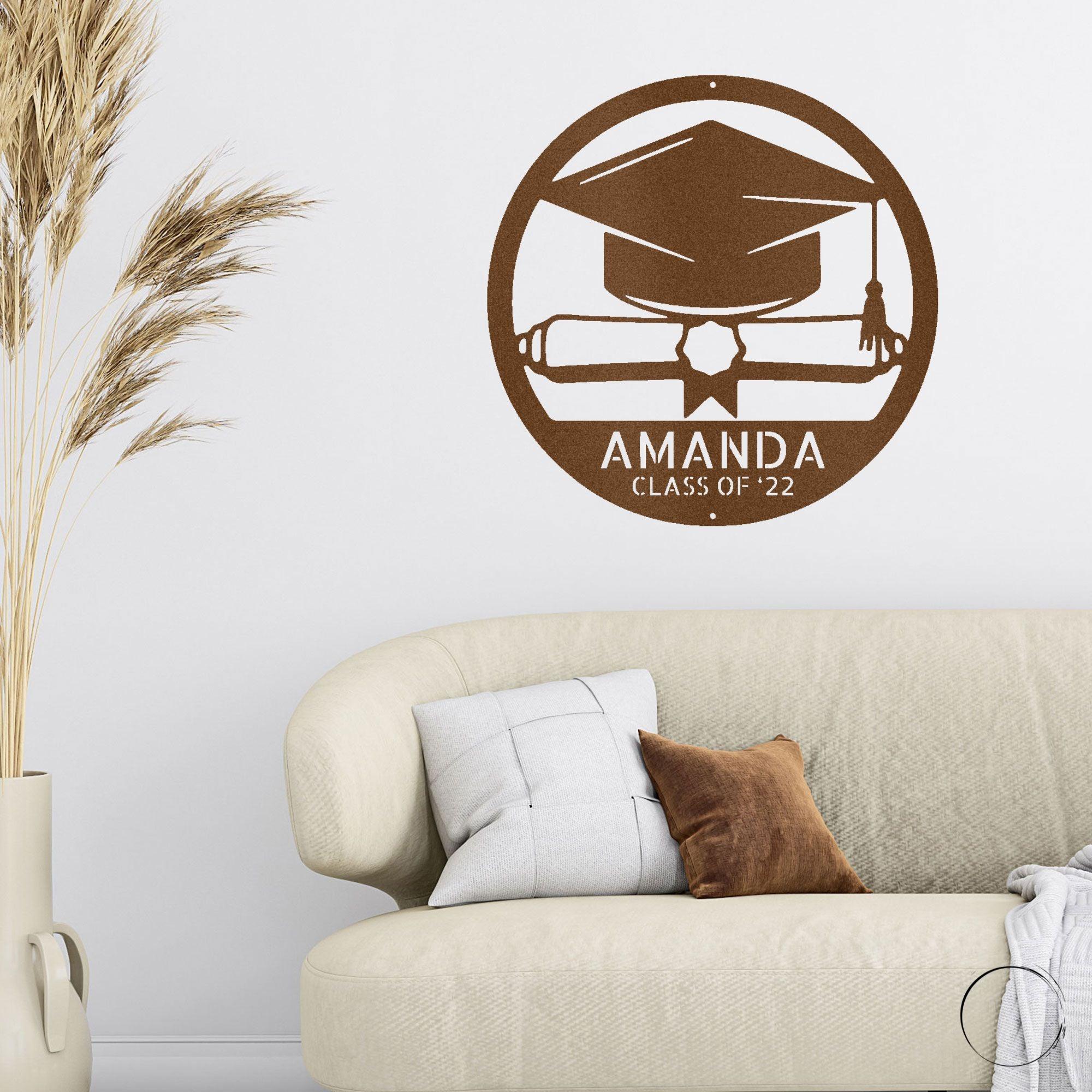 Graduation Cap and Diploma Custom Name Metal Art Wall Sign - Mallard Moon Gift Shop