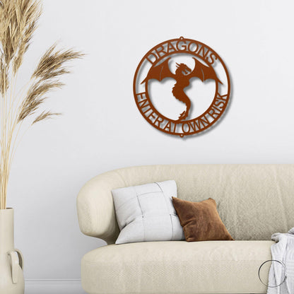 Dragon Ring Monogram Personalized Name Indoor Outdoor Steel Wall Sign Metal Art - Mallard Moon Gift Shop
