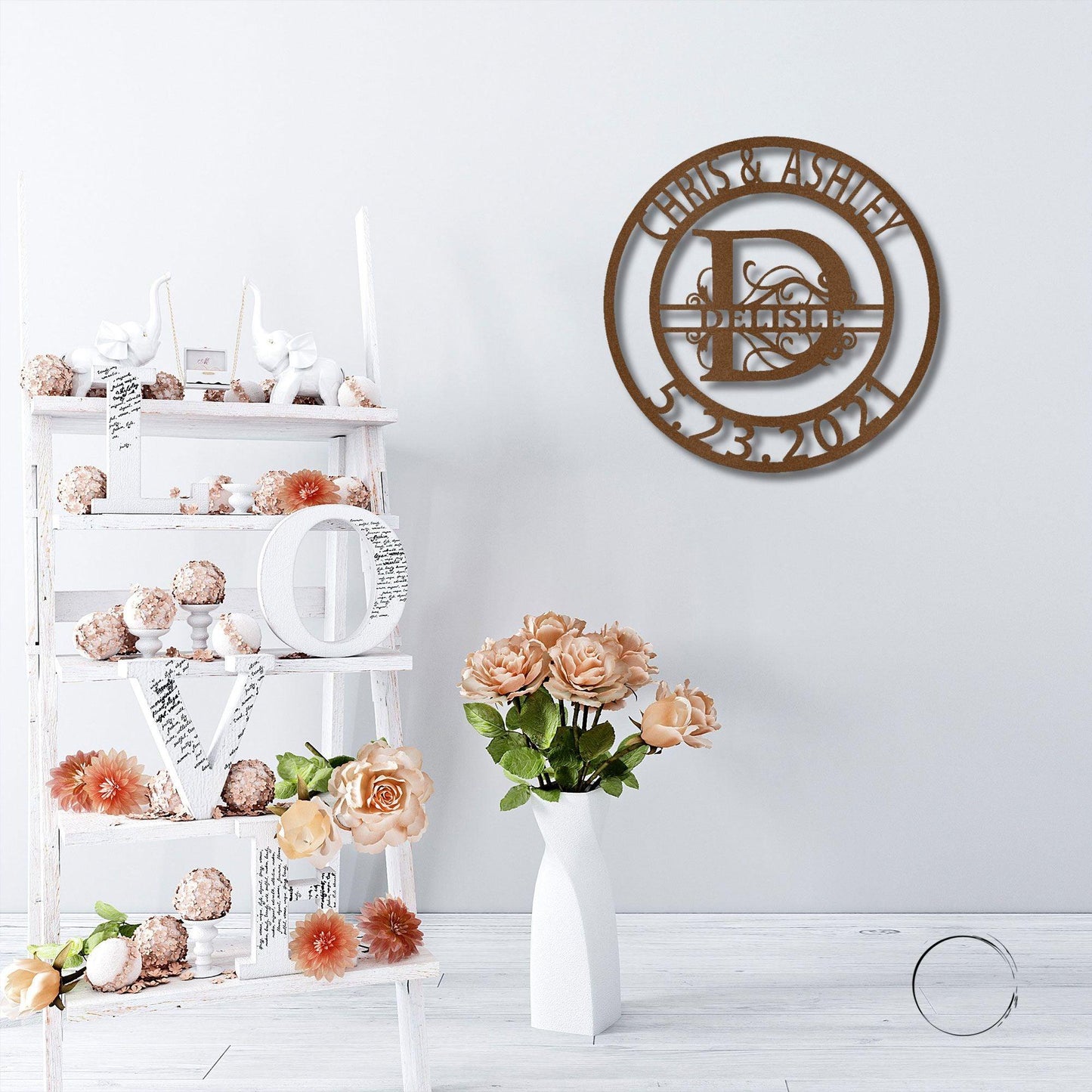 Personalized Elaborate Split Letter Name Initial Indoor Outdoor Steel Wall Sign Metal Art - Mallard Moon Gift Shop