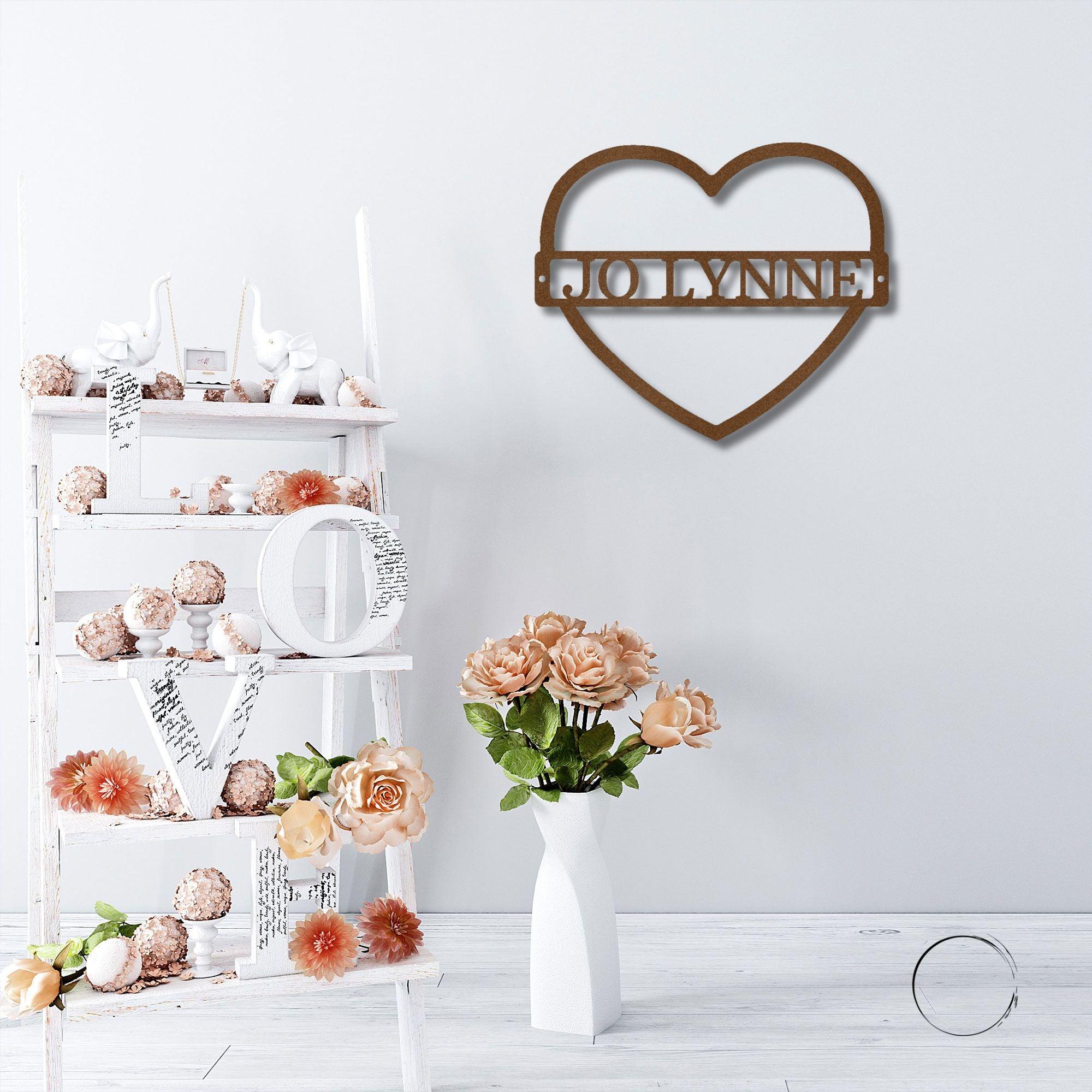 Custom Heart Shaped Monogram Personalized Steel Wall Sign - Mallard Moon Gift Shop