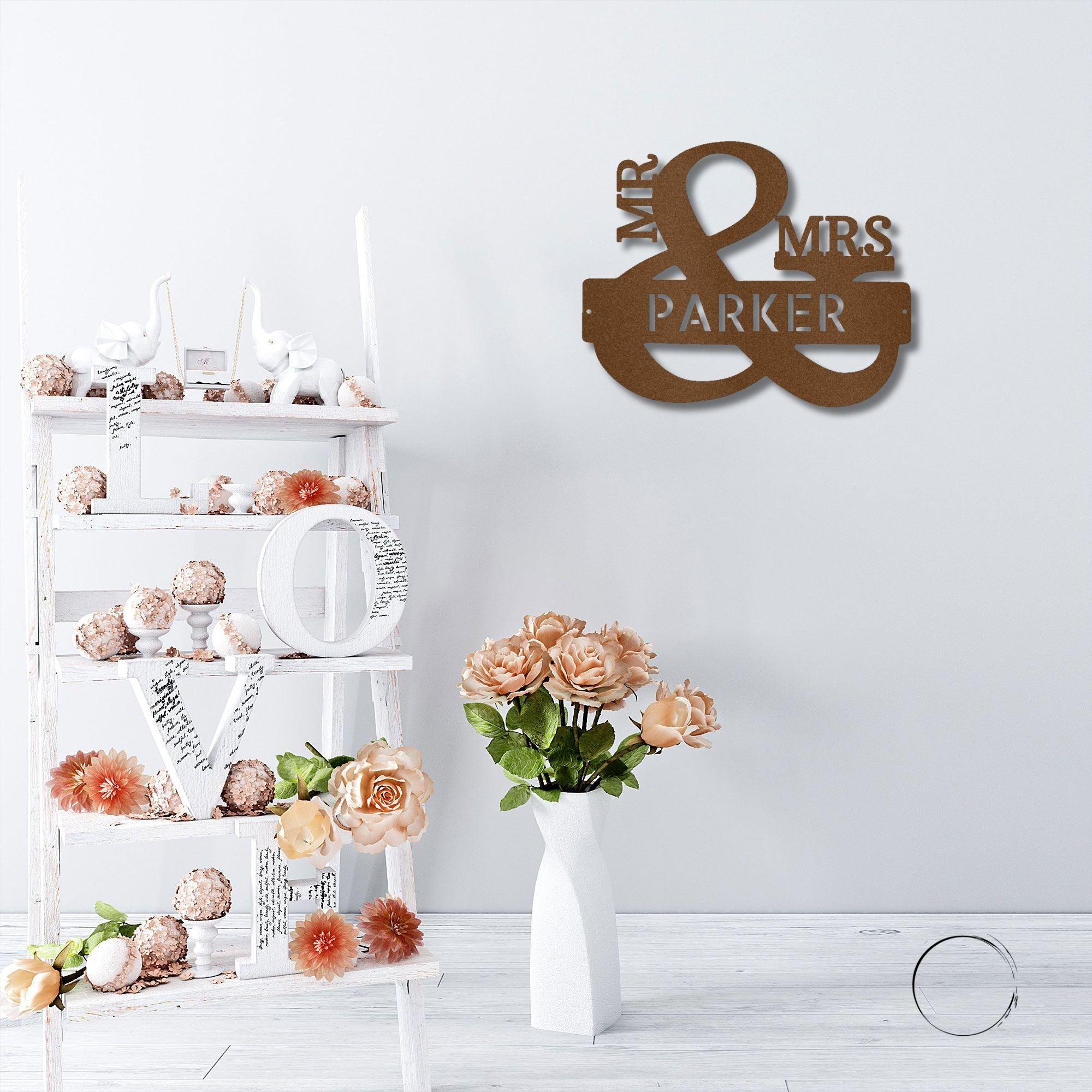 Couples Mr. and Mrs. Custom Name Monogram Indoor Outdoor Steel Wall Sign - Mallard Moon Gift Shop