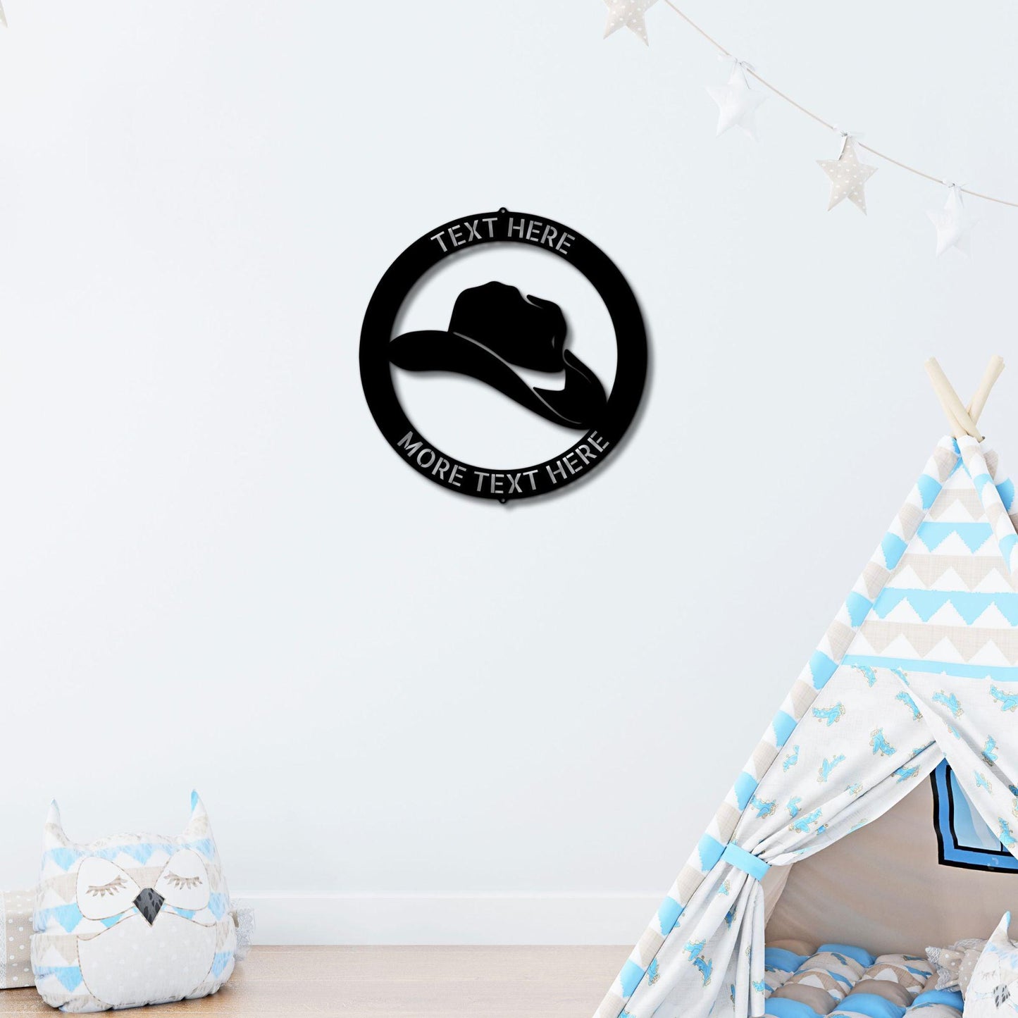 Cowboy Hat Personalized Name Indoor Outdoor Steel Wall Sign Metal Art - Mallard Moon Gift Shop