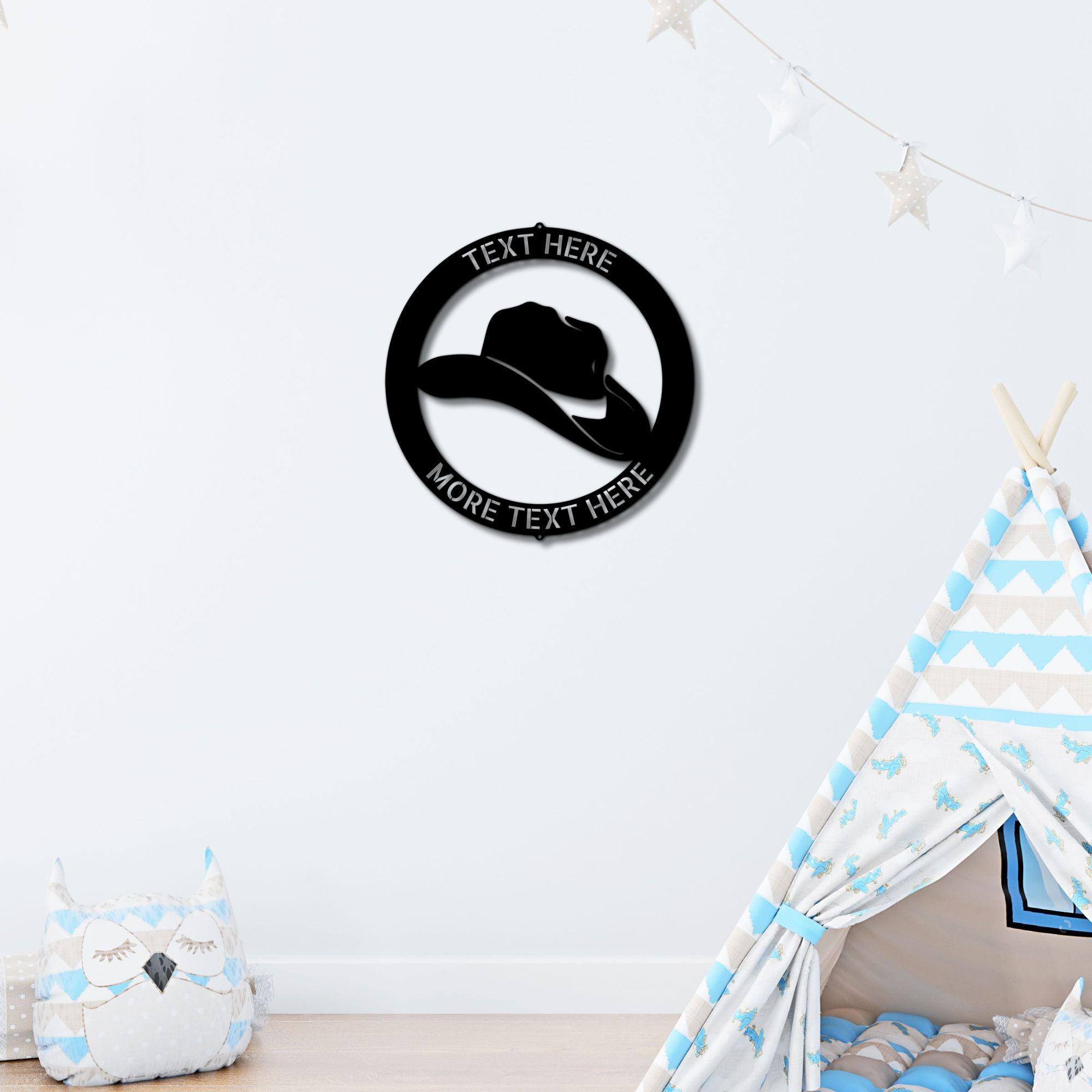 Cowboy Hat Personalized Name Indoor Outdoor Steel Wall Sign Metal Art - Mallard Moon Gift Shop