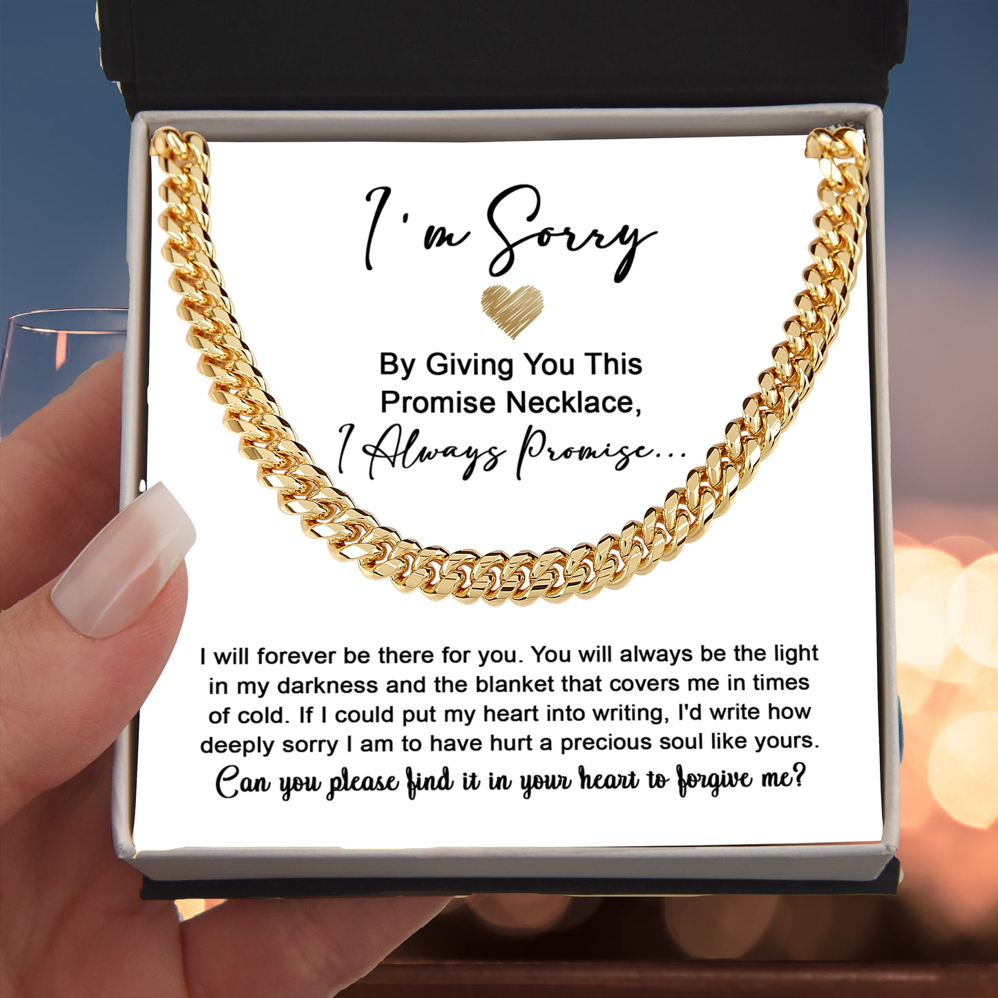Apology Gift for Boyfriend, Husband, Soulmate -Sorry, Be The Light - Cuban Link Chain Necklace - Mallard Moon
