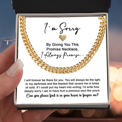Apology Gift for Him “I’m Truly Sorry” Cuban Chain Necklace with Message Card | Forgiveness Jewelry for Him - Mallard Moon