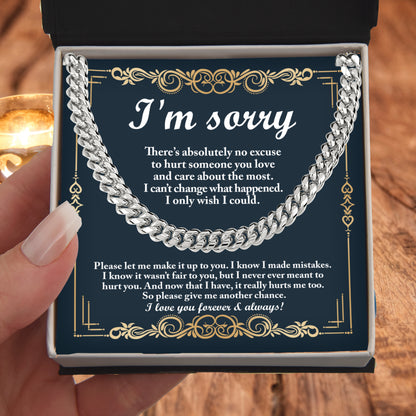 Apology Gift “I’m Sorry” Cuban Link Chain Men’s Necklace with Message Card | Forgiveness Jewelry for Boyfriend or Husband - Mallard Moon