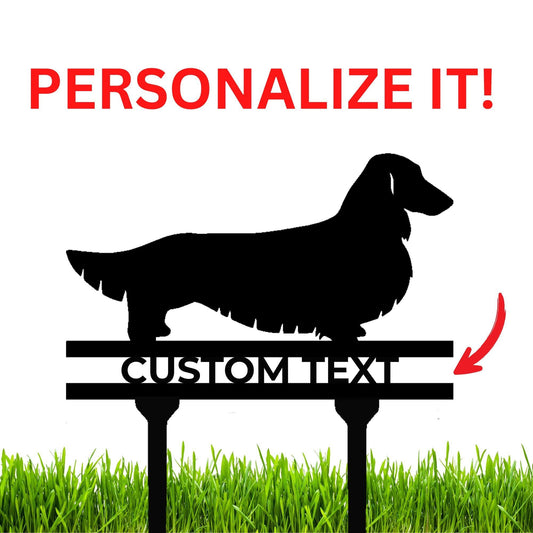 Dachshund Long Haired Custom Address, Name Metal Yard Sign - Mallard Moon Gift Shop