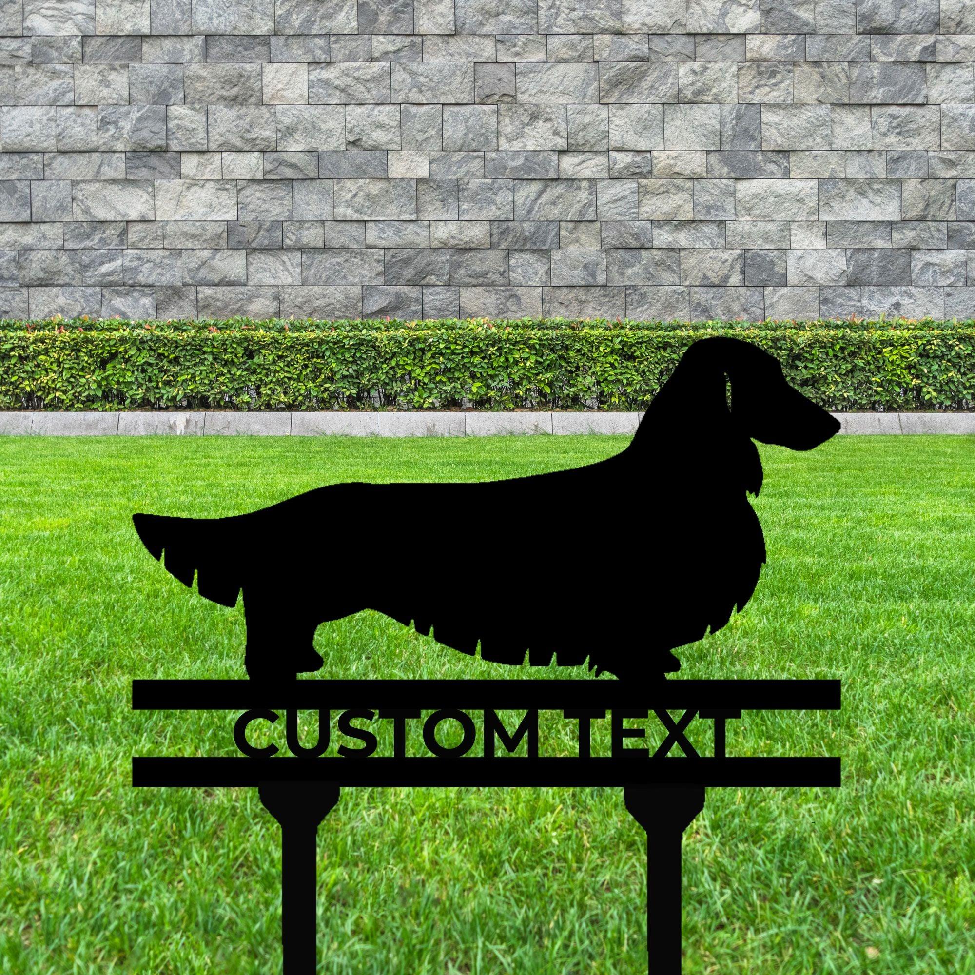 Dachshund Long Haired Custom Address, Name Metal Yard Sign - Mallard Moon Gift Shop